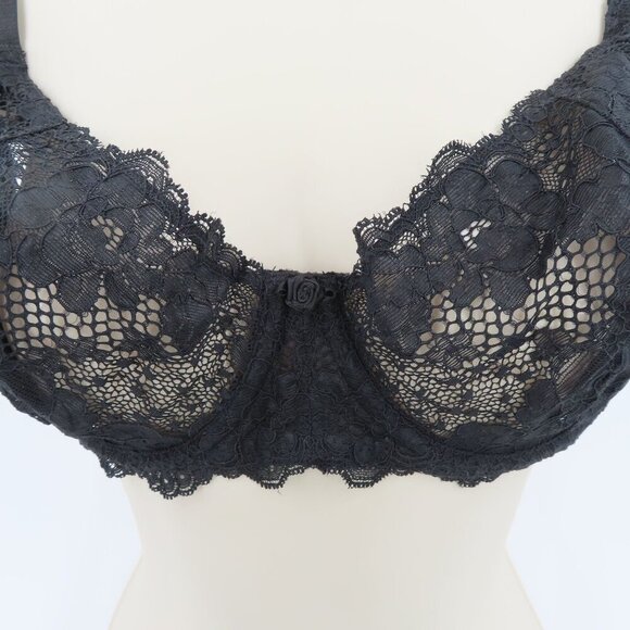 Victorias Secret 38D Bra Black Floral Flower Lace Sheer Underwire Unlined 1990s - Picture 2 of 13
